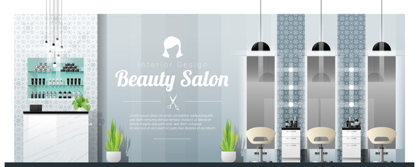 Interior background of modern beauty salon , vector , illustration - obrazy, fototapety, plakaty