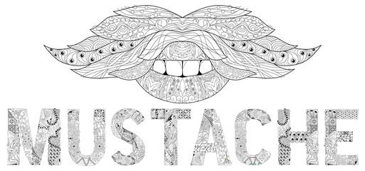 Mustache and mouth ornate sketch for your design. Drawing, floral