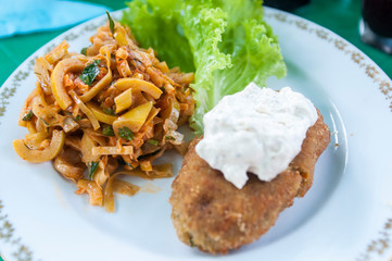 Spicy shredded bamboo-shoot salad. Cutlet of bamboo.