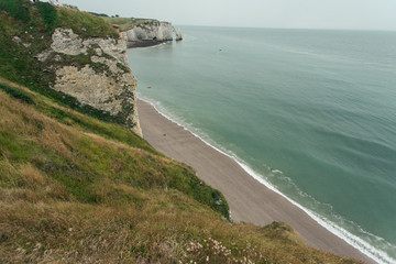 Landscape view of the see from the cliffs of Etretat, France