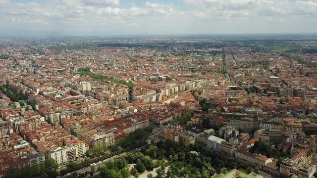 day time milan city living block rooftops aerial panorama 4k italy
