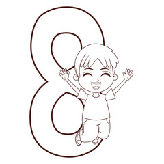 happy boy jumping number black and white