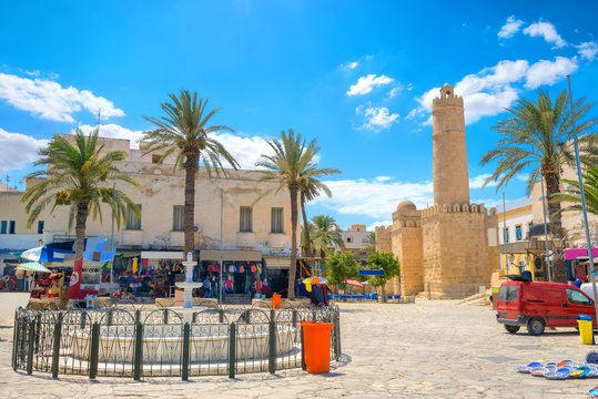 Central square with medieval fortress of Ribat in Sousse.Tunisia, North Africa