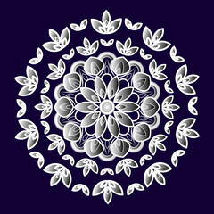 Black and white abstract round ethnic pattern mandala on a dark background. Page for the book. Vector illustration.