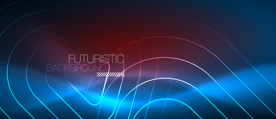 Neon glowing techno lines, hi-tech futuristic abstract background template with geometric shapes