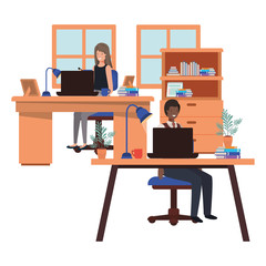 Naklejka premium couple working in the office avatar character