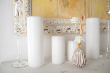 White candles on the table