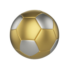 Soccer ball isolated on white background. Gold and silver football ball.