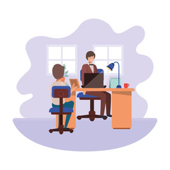 businessman in the office with boy avatar character