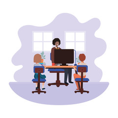 businessman in the office with children avatar character