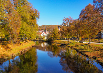 Fototapeta na wymiar Herbst am Fluss, Nagold