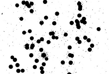 Ink grunge drops texture. Black hand drawn splashes and stains on white background.