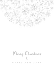 Merry Christmas and Happy New Year. Simple Christmas Vector Card. Light Gray Delicate Design on a White Background. Semicircle Frame Made of Snowflakes.