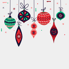 Christmas decorations balls. Vector set of snowflakes. New Year background