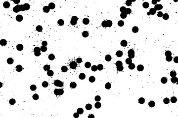 Ink grunge drops texture. Black hand drawn splashes and stains on white background.