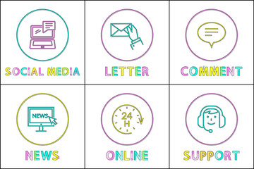 Online services engines set vector illustration