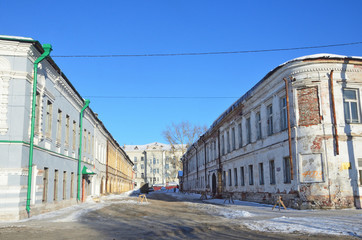 Russia, Arkhangelsk, old houses in Bankovsky lane. Bankovsky lane, building 2 on the right is...
