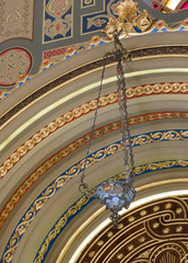 Decorative chandelier hanging in the synagogue Coral in Bucharest city in Romania