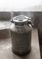 Large metal canister for food in the cold