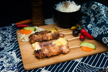 Traditional Japanese skewer Yakitori ready to eat