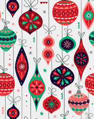 Seamless vector pattern with Christmas ornaments in retro style.