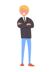 Man Elegant Jacket Blue Jeans Vector Illustration