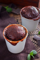 Chocolate cupcake in a glass, selective focus