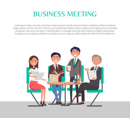Business Meeting Poster People Sitting at Table