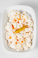 Pasta Sauced with Yoghurt and Garlic Served with Picle