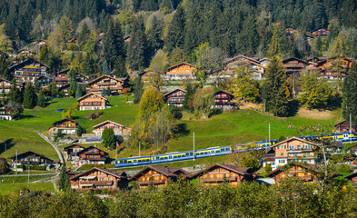 Landscape with mountain village in autumn