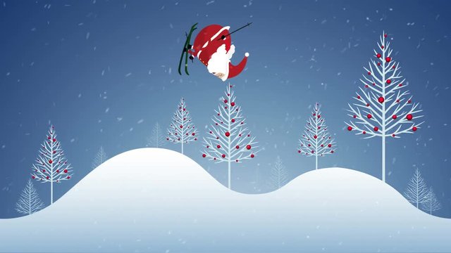 Santa Claus playing snowboarding in the snow, Christmas background looping.