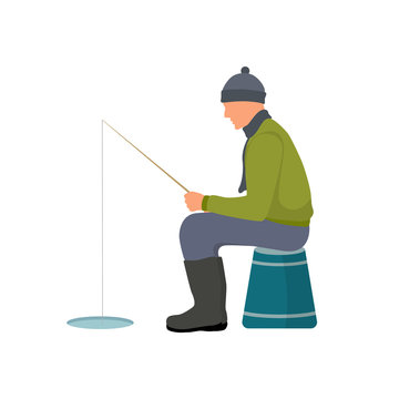 fisherman ice fishing green jacket sitting clip art preview