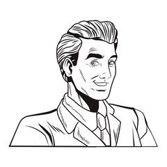 pop art businessman cartoon in black and white