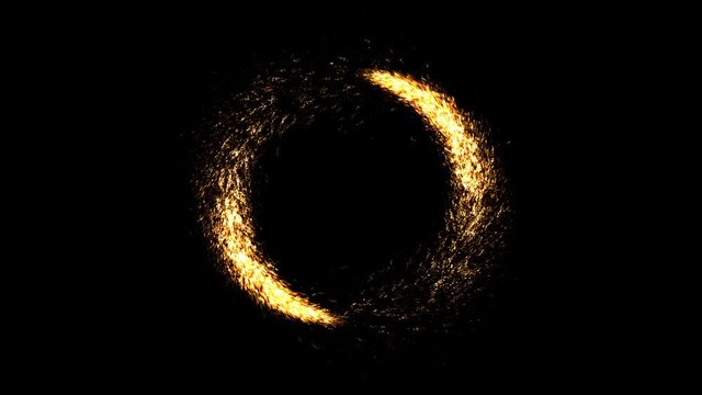 Two comets going around with appearance and disappearance. Asbtract vortex with golden glitter particles. Celebration fireworks for winner frame or congratulation screen