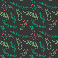 Naklejka na ściany i meble Christmas and happy new year seamless pattern with leaves decoration. Winter holiday pattern for background or gift wrapping paper.