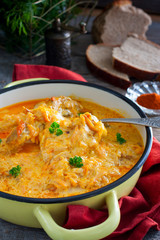 Pumpkin Paprikash with Chicken, selective focus