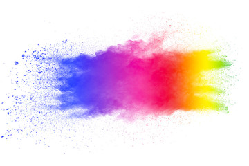 abstract color powder explosion on white background.Freeze motion of dust splash. Painted Holi in festival.