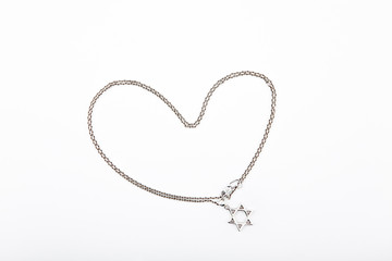 silver chain Davids star heart symbol white background 