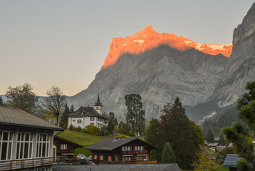Landscape with mountain village in autumn