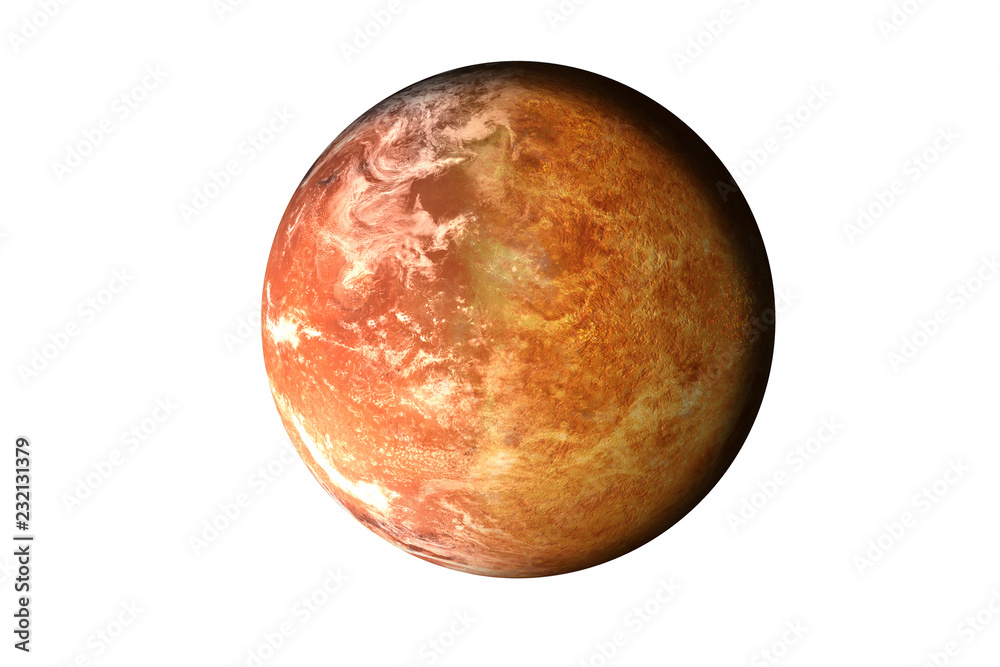 Wall mural half planet mars with atmosphere with half venus planet of solar system isolated on white background