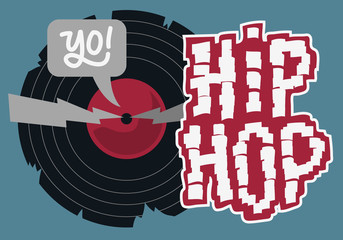 Hip Hop Design With A Broken Vinyl Record . Vector Image.