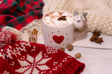 Christmas hot chocolate or cocoa with marshmallow
