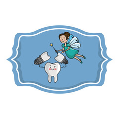 dental care cartoon over label frame