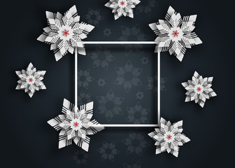 New year 2021 and Christmas design background. Christmas paper cut snowflakes with shadow on dark background. 