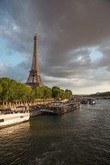 Seine river at sunset Eiffel tower view