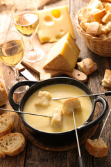 cheese fondue with wine and bread