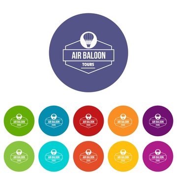 Tours air balloon icons color set vector for any web design on white background