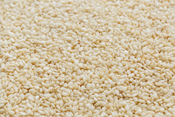 White sesame seeds background. Useful seeds for cooking