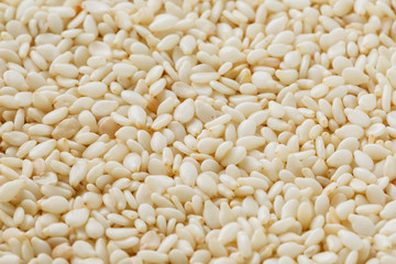 White sesame seeds background. Useful seeds for cooking