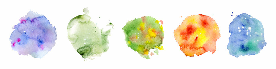 Naklejka premium Abstract watercolor shapes on white background. Color splashing hand drawn vector painting